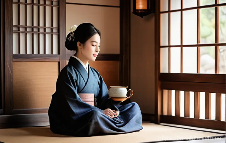 한옥 스테이 체험 - **Prompt:** A serene, wide-angle shot of a traditional Korean Hanok house nestled amidst a vibrant, ...