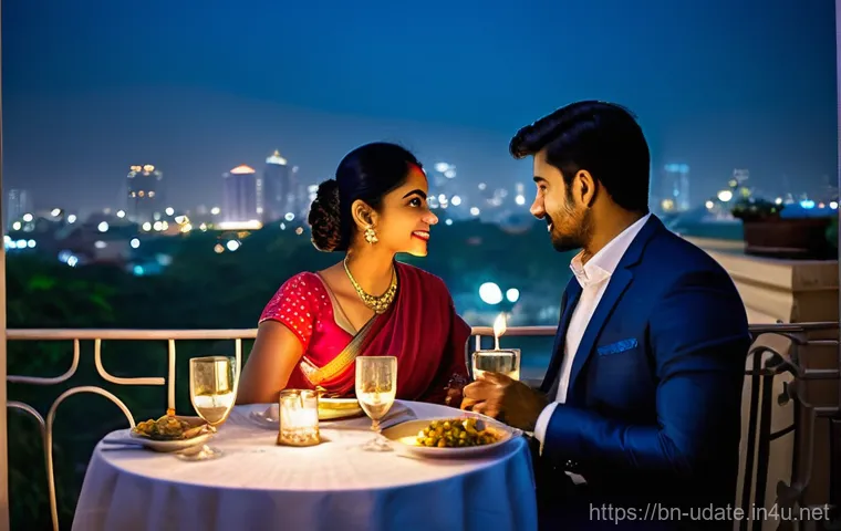 야경 명소 데이트 - **Cozy Kolkata Cafe Date with Live Music**
    "An Indian couple (late 20s) enjoying a cozy and inti...