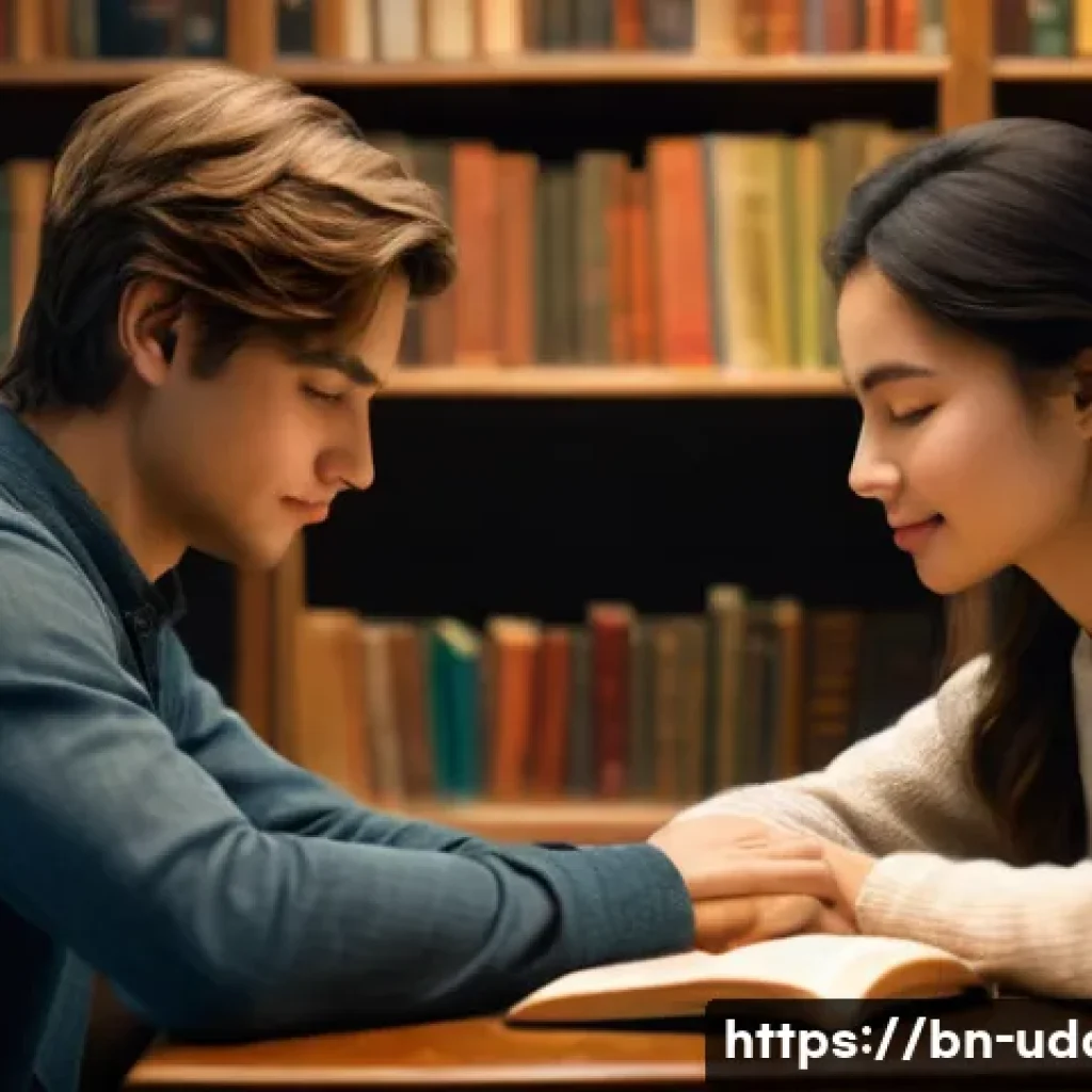 도서관 데이트 - **Prompt 1: Love's New Address: Between Books and Silence**
"A young couple, in their late twent...