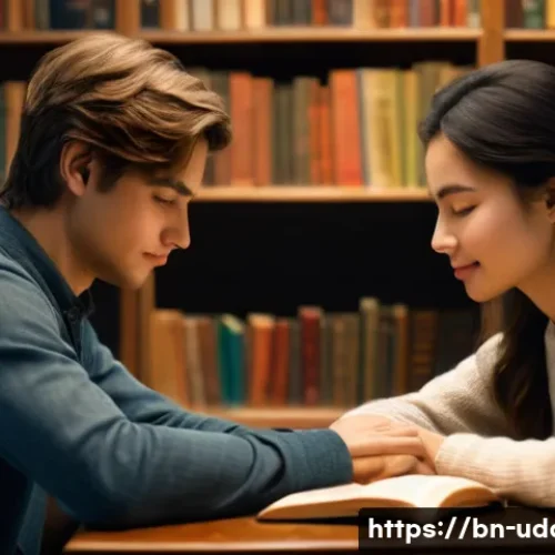 도서관 데이트 - **Prompt 1: Love's New Address: Between Books and Silence**
    "A young couple, in their late twent...